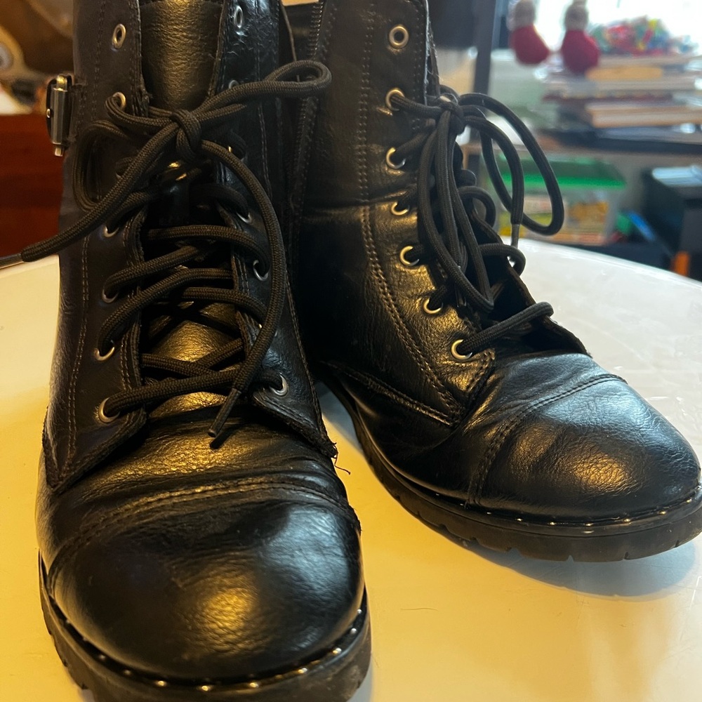 Black Leather Lace-Up Boots